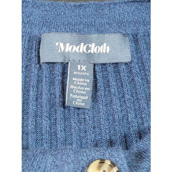 ModCloth Women's Short Sleeves Seashore Embroidered Blue Cotton Cardigan Size 1X - Picture 3 of 12